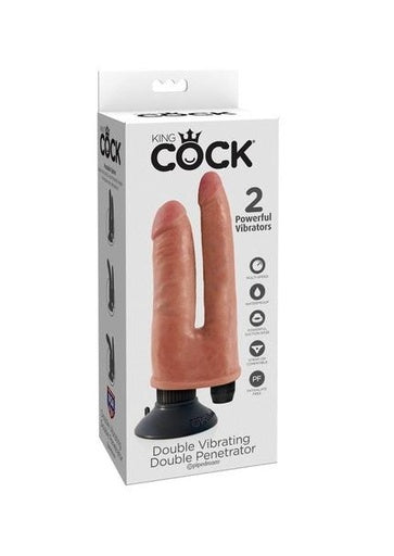 Vibrador de doble penetración y base adherible, King Cock double vibrating penetrator