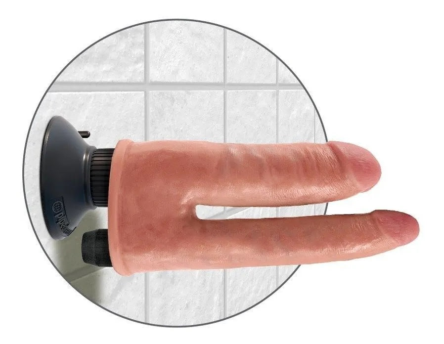 Vibrador de doble penetración y base adherible, King Cock double vibrating penetrator