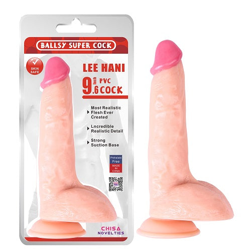 Dildo extra grande realista y adherible Lee Hani 9.6" Dildo, 24 cm, compatible con arnés.