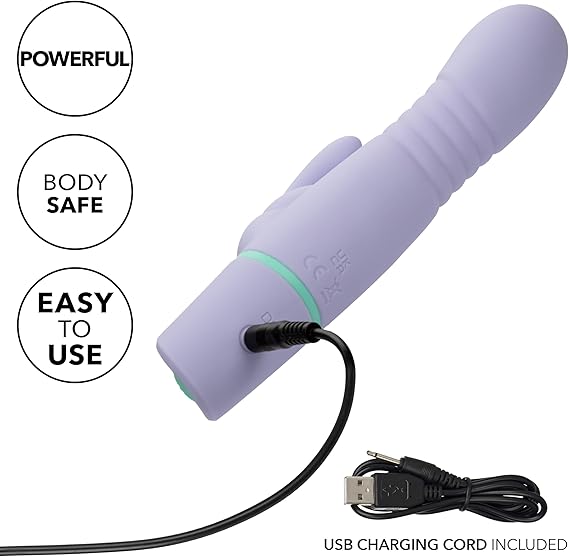 Vibrador estimulante de clítoris de conejo, impermeable de silicona recargable, púrpura Love Bunny ThrustBunny CalExotics