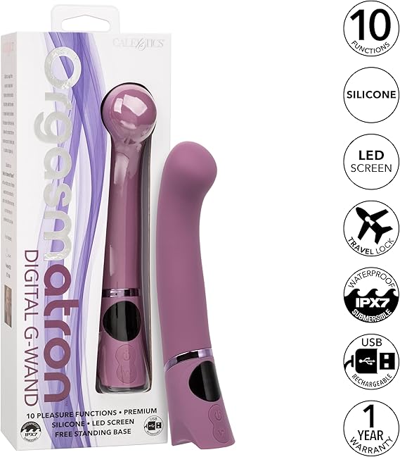 Vibrador de punto G impermeable de silicona recargable, Orgasmatron digital G_Wand CalExotics 19cm