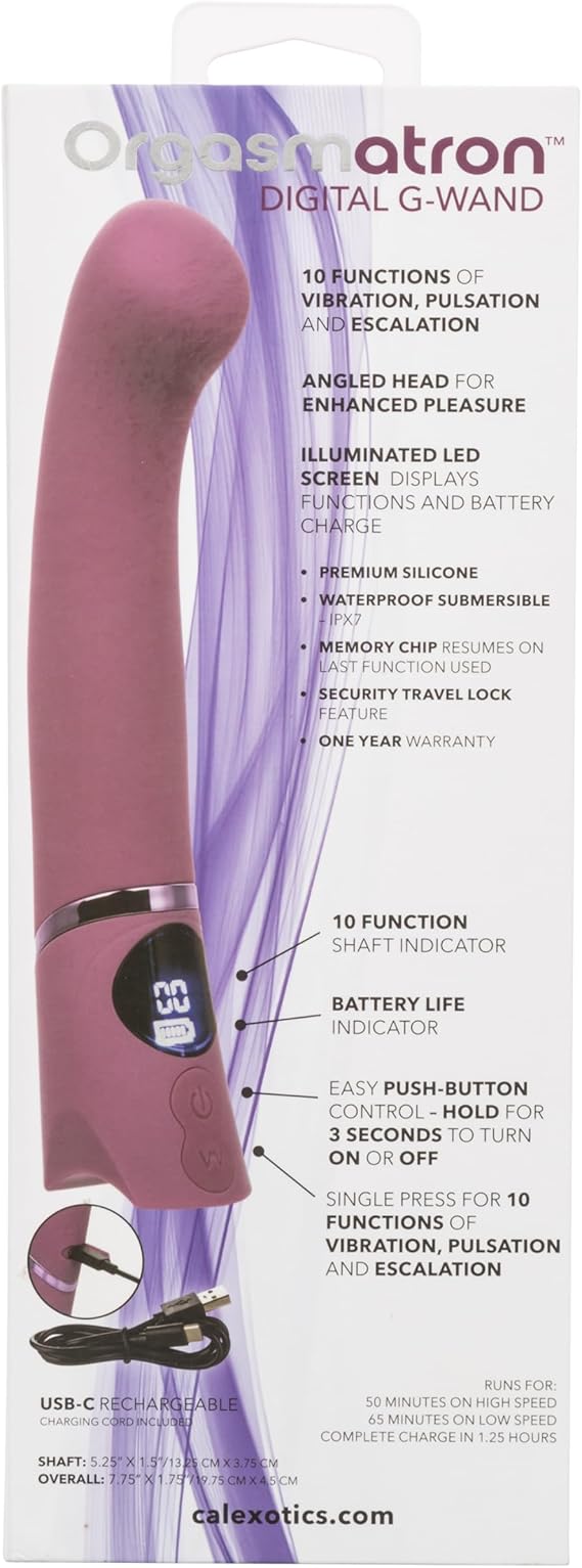 Vibrador de punto G impermeable de silicona recargable, Orgasmatron digital G_Wand CalExotics 19cm