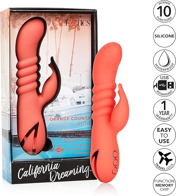 Vibrador dual o de conejo silicona, California Dreaming y Cutie, naranja CalExotics