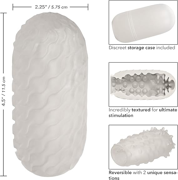 Masturbador masculino Funda de placer texturizada transparente, CalExotics Boundless Reversible Nubby Stroker