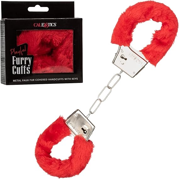 Esposas juguetonas con peluche en el sexo rojas, estilo bondage, Playful Furry Cuffs red CalExotics