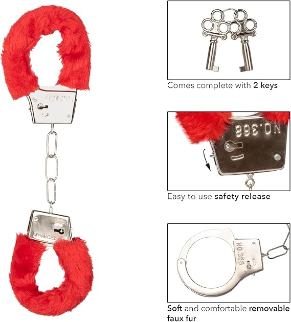 Esposas juguetonas con peluche en el sexo rojas, estilo bondage, Playful Furry Cuffs red CalExotics
