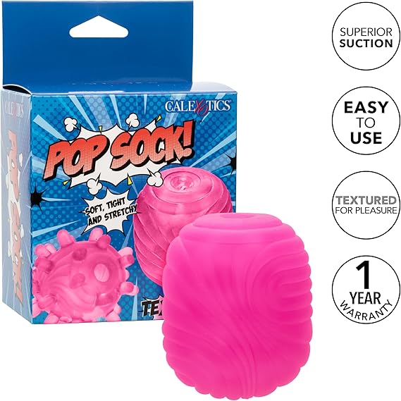 Masturbador masculino texturizado Stroker y succión superior, rosa, Pop sock Textured pink CalExotics