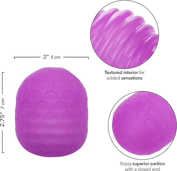 Masturbador masculino texturizado Stroker y extremo cerrado de succión, morado, CalExotics