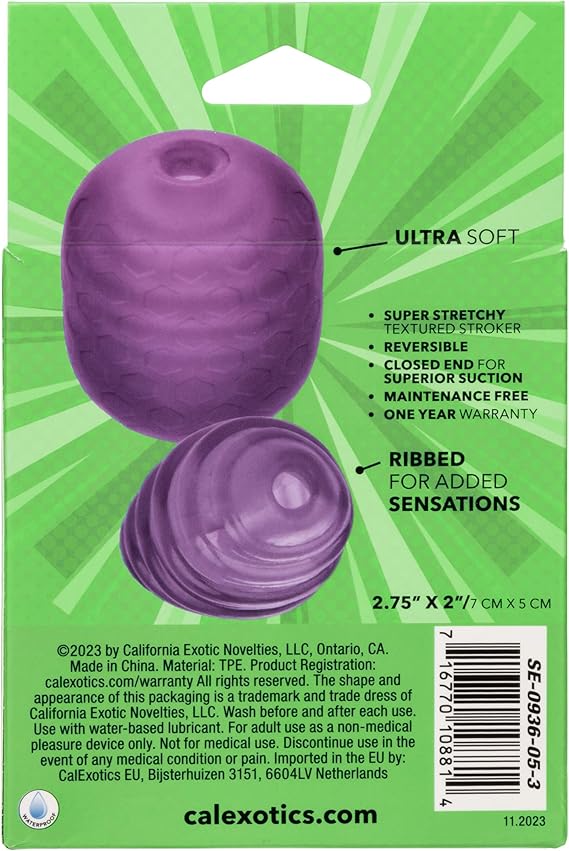 Masturbador masculino texturizado Stroker y extremo cerrado de succión, morado, CalExotics
