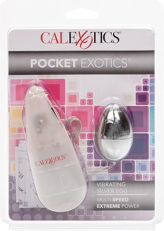 Huevo vibrador, estimulador plateado, zonas erógenas Pocket Exotics CalExotics