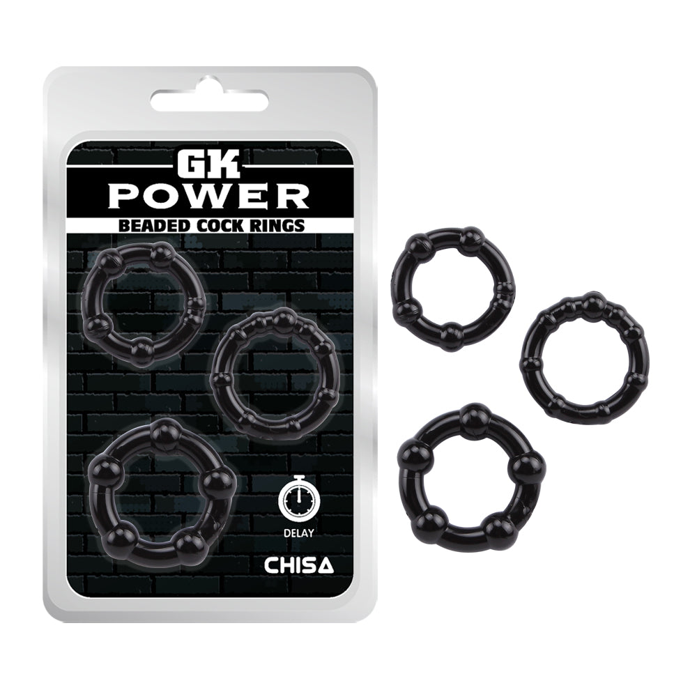 Anillos para pene y testículos set de 3, erección mas firme y duradera, negros Beaded Cock Rings Chisa