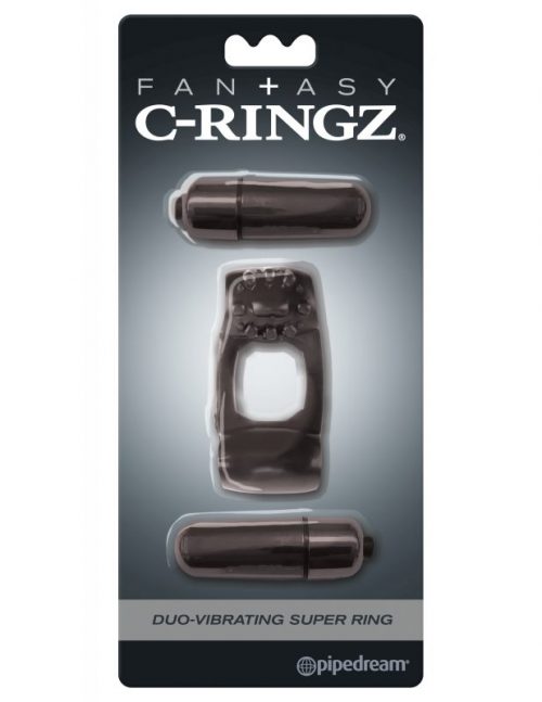 Súper anillo vibrador doble, estimula clítoris y testículos, Fantasy C-Ringz Duo-Vibrating Super Ring negro