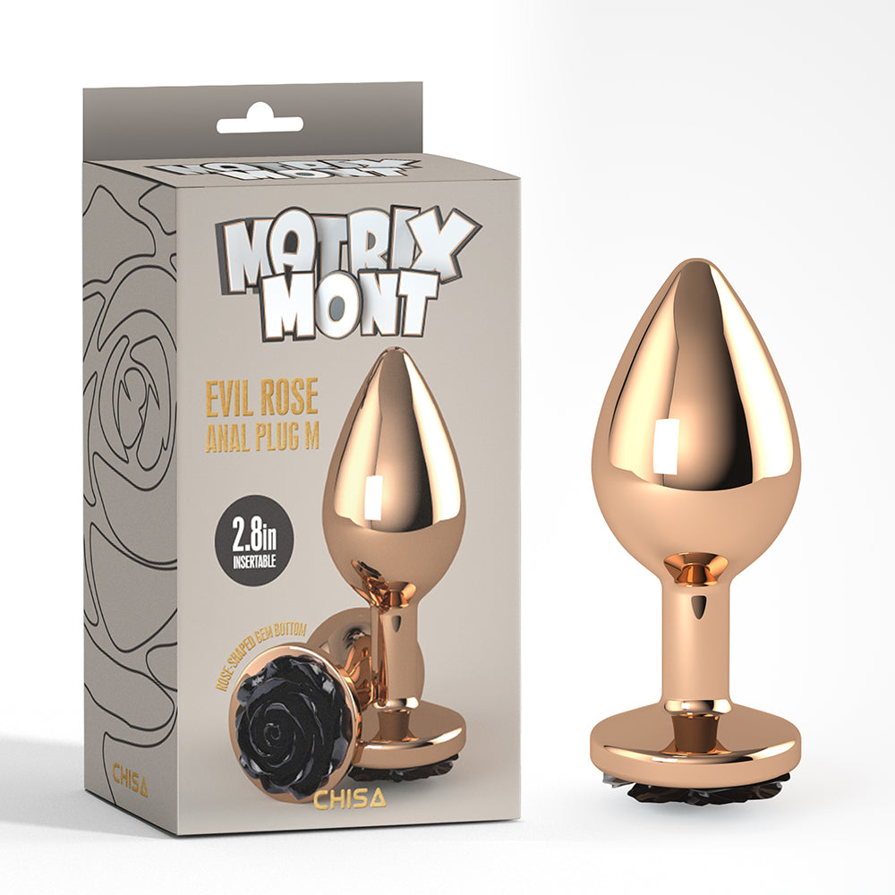 Plug Anal Gema Rosa negra, Evil Rose Anal Plug M, Elegante Color Dorado Oscuro