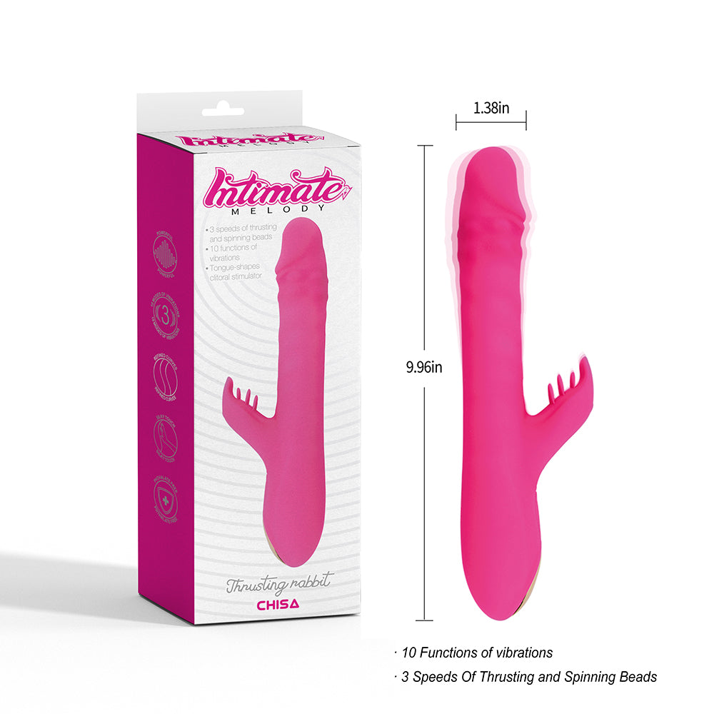 Vibrador estimulador de clítorís y punto G, vibrador dual con giro, Thrusting Rabbit, Chisa