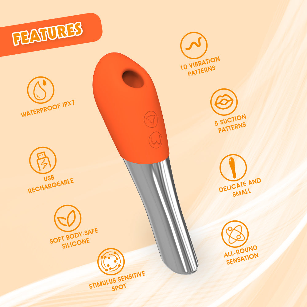 Succionador y estimulador de clítoris, color naranja, Wallow lust ripple