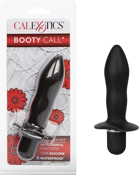 Vibrante sonda de silicona suave y flexible. Booty Call Pure Silicon Rocket Black. Calexotics 4.75in