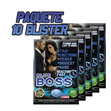 Suplemento de resistencia, control eyaculación, erecciones duraderas Blue Boss 1000 72 H. 1 toma o paquete de 10 tomas.