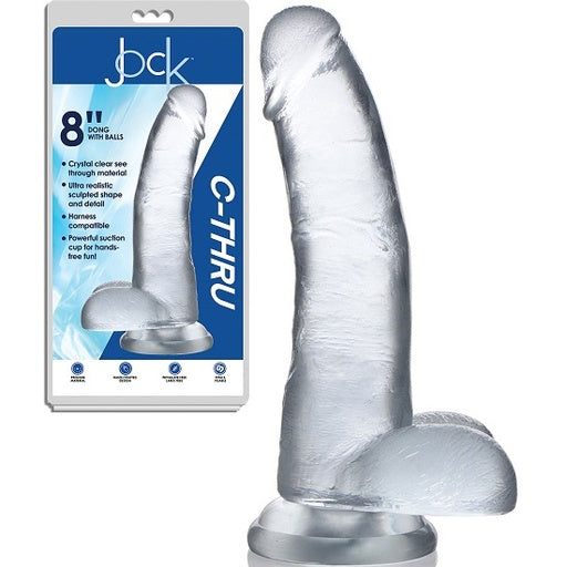 Dildo grande y realista transparente 20cm, Jock C thru 8" Dong with balss clear, compatible con arnés