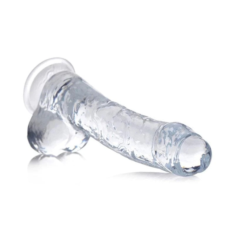 Dildo grande y realista transparente 20cm, Jock C thru 8" Dong with balss clear, compatible con arnés