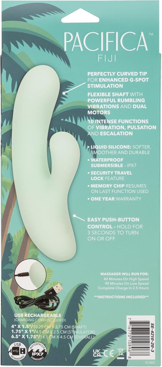 Vibrador de punto G 10 modos de doble motor para mujer, eje flexible y silicona impermea, Pacifica Fiji CalExotics