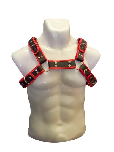 Arnés de pecho para hombre o mujer, bdsm, fetisch, bondage, negro y rojo con negro, ajustable