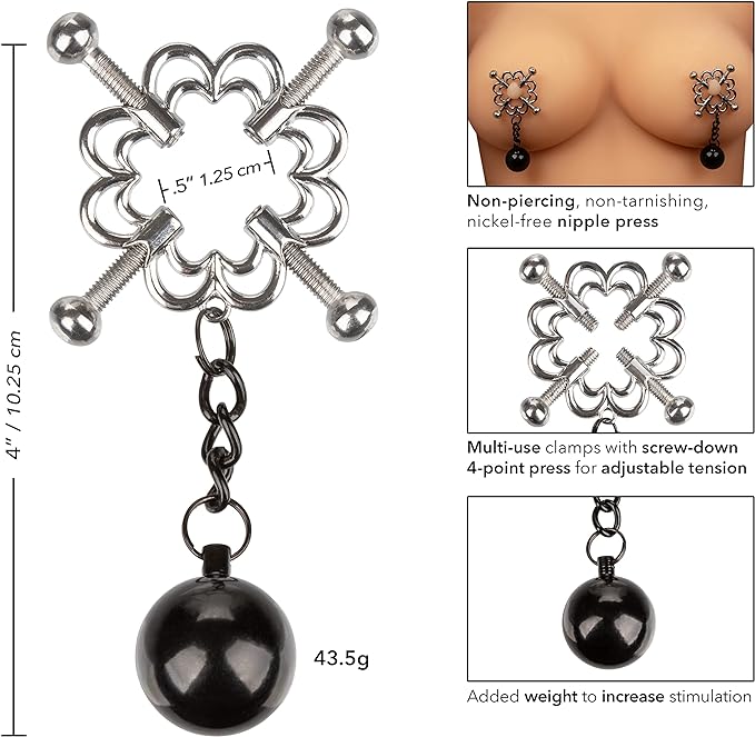 Pezoneras fetiche de 4 puntos ajustables, Nipple Grips 4-NP Press, Calexotics